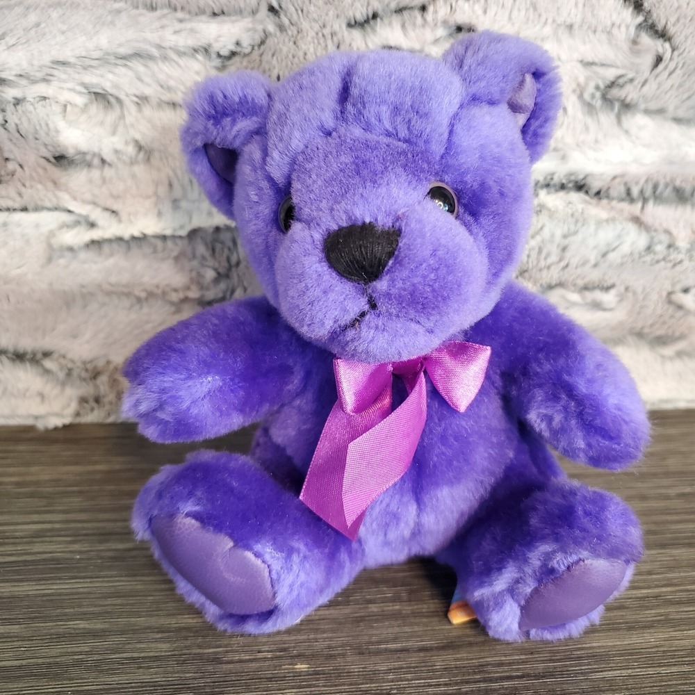 First And Main PURPLE Rainbow Birthday Bear Plush Teddy‎ Stuffed Animal 6.5" EUC